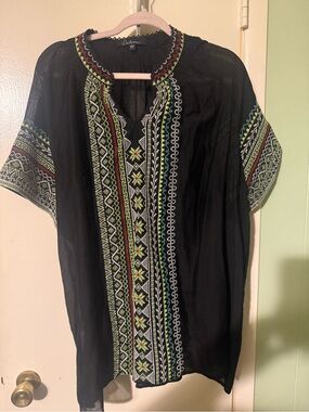 Caleesa Black Embroidered Peasant Top size 3x